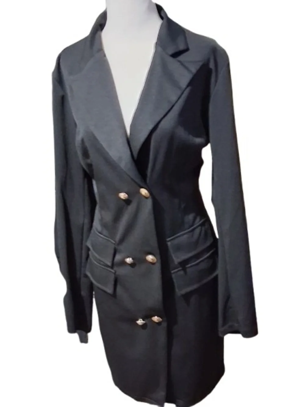 NWOT Women's Black Double-Breasted Blazer Coat Or Deress Long Blazer XL